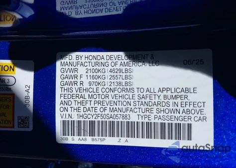 2025 Honda Accord Hybrid Sport from USA, damaged, VIN 1HGCY2F50SA057883